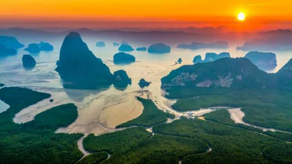 770 Phuket Aerial view Phang Nga bay at sunrise shutterstock 1170673069